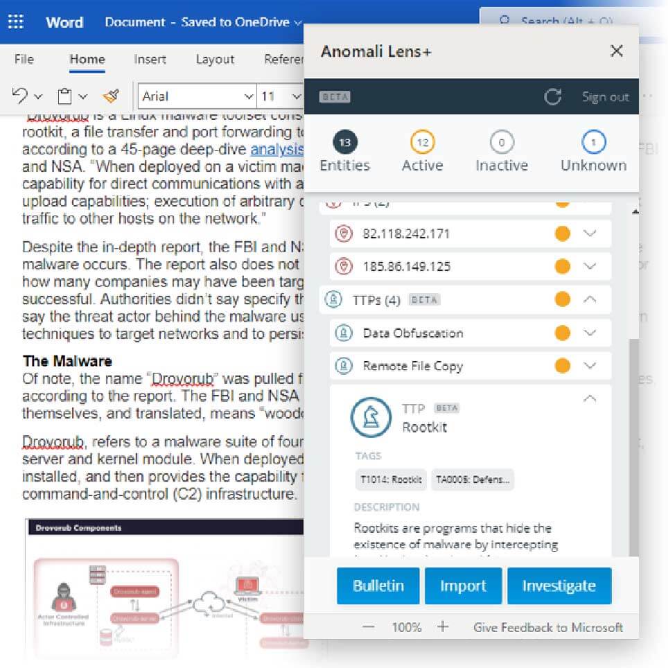 Anomali Lens in Microsoft Word